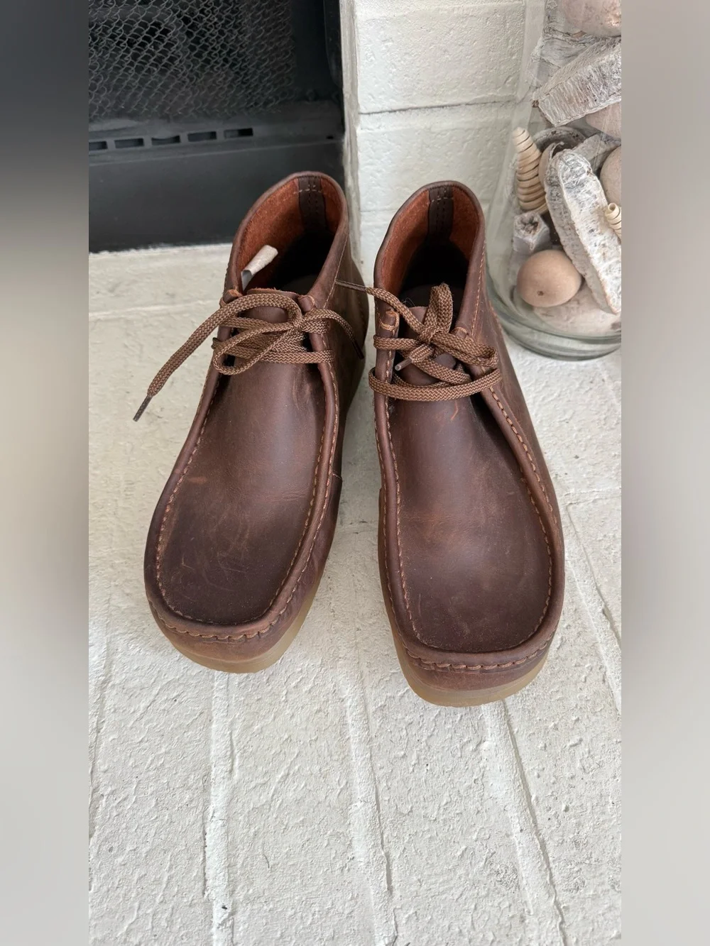 Clarks Wallaston Boot Brown Leather Men’s Size 13 EU 47 Moc Toe Chukka Boots